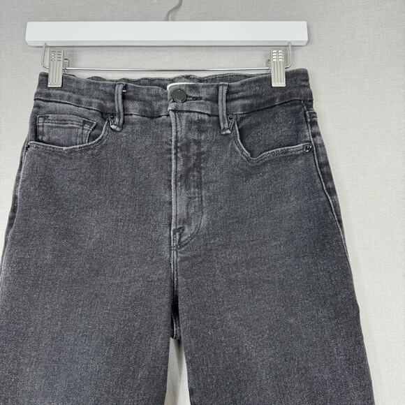 Good American Womens Jeans 6 Black Organic Cotton Blend Good Legs Straight Crop - Picture 2 of 13